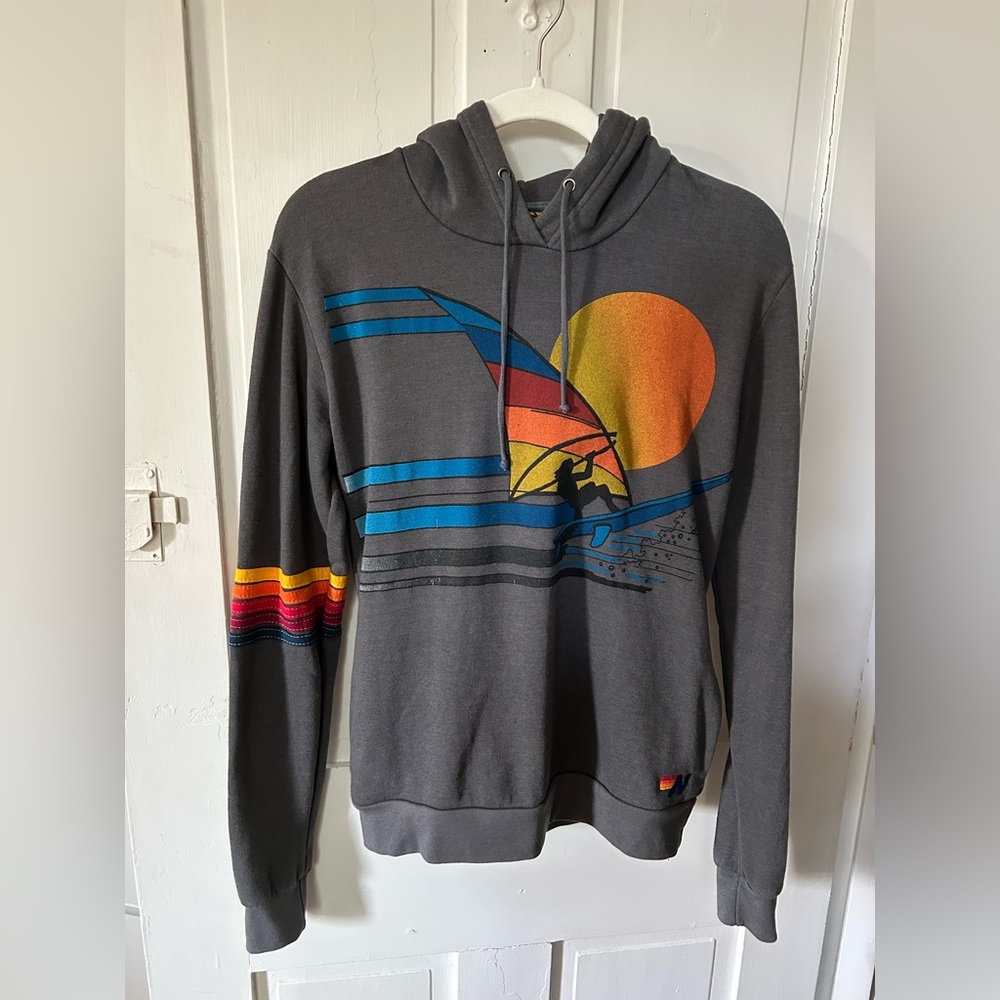 Aviator Nation Gray and Orange Retro Surf Hoodie